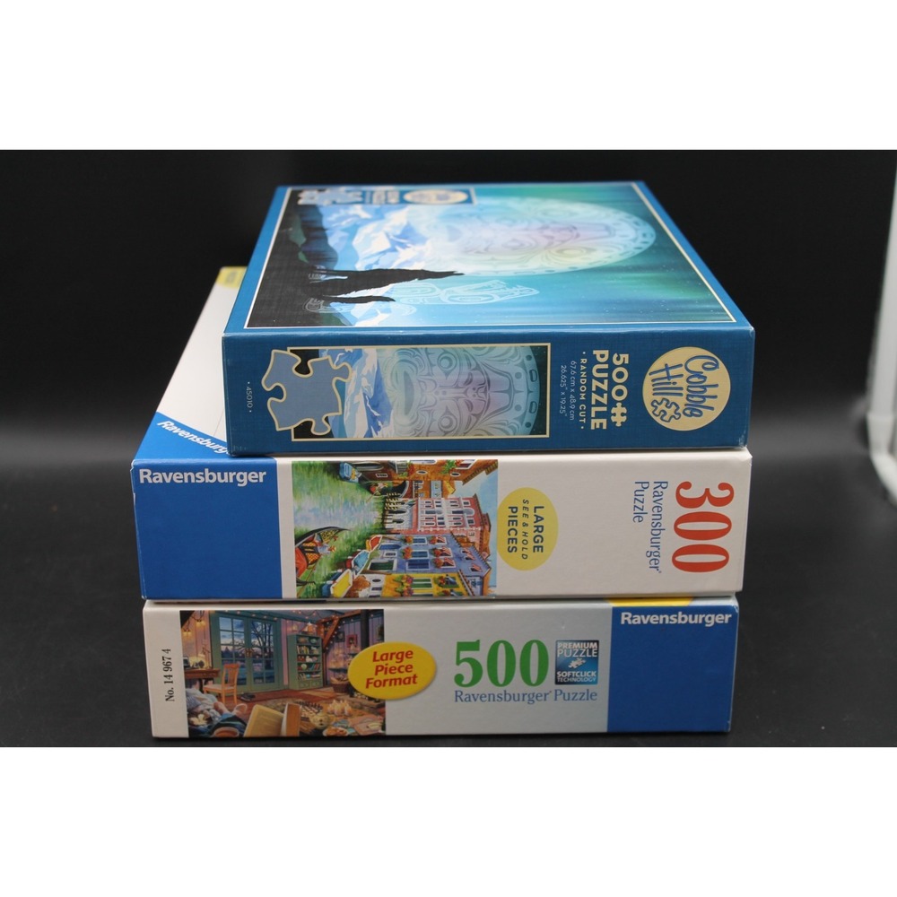 Lot of 3 Jigsaw Puzzles Ravensburger Cobble Hill 300 500 Piece Complete